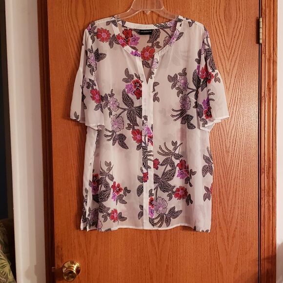 Pretty Liz Claiborne SemiSheer Floral Blouse Sz 2X - Picture 2 of 3